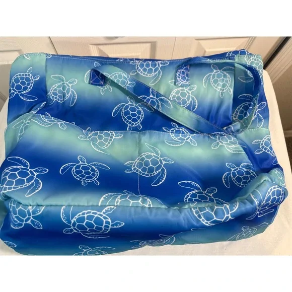 Sea Turtle Ombré Beach Tote Bag with Matching Towel Blue Green Ocean Print - Picture 4 of 12